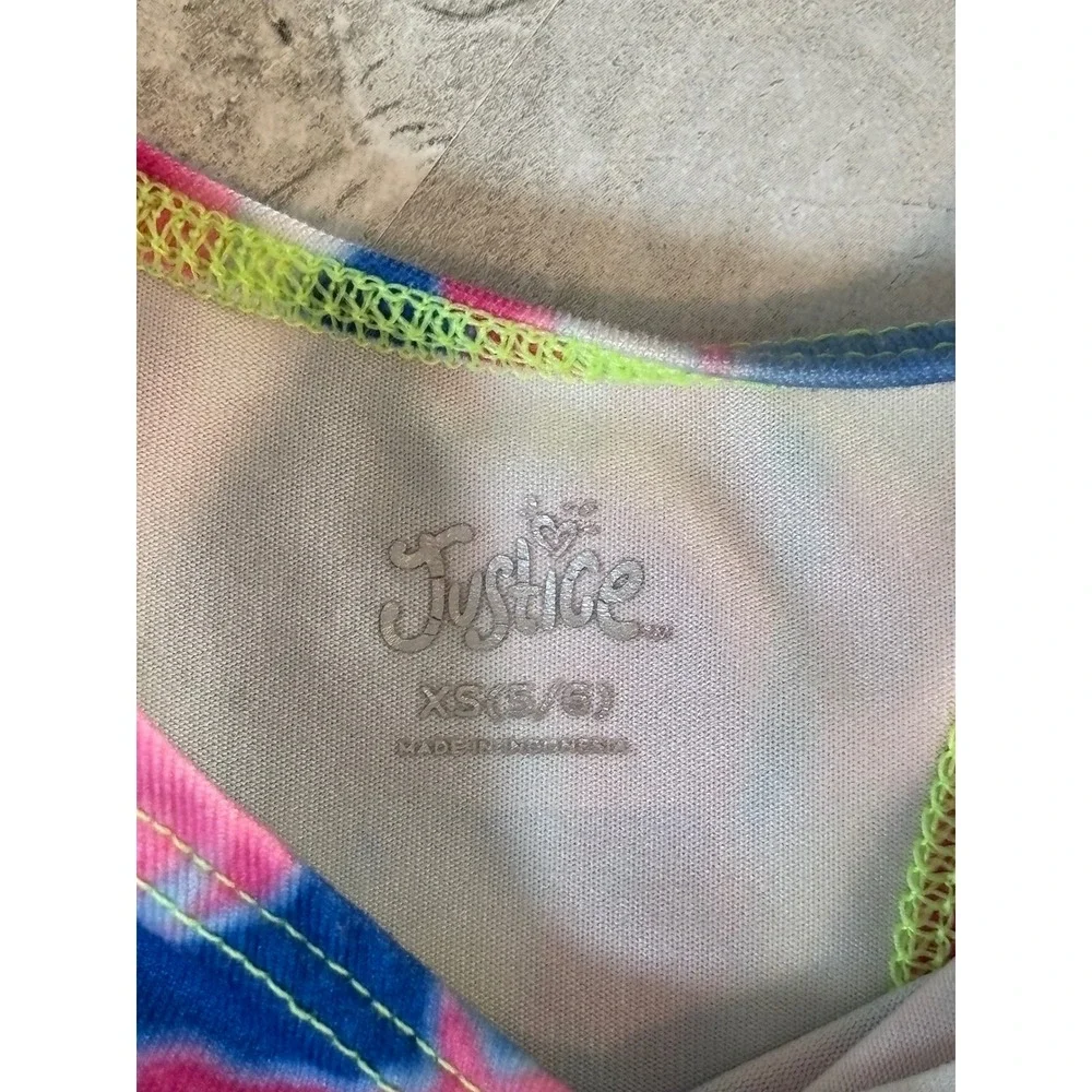 Justice Girls Tie Dye Sports Bra Neon Pink Blue Yellow Racerback XS‎ 5/6